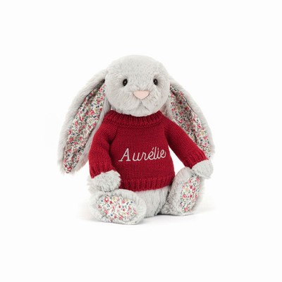 Jellycat Blossom Silver Conejo with Red Jumper | BNVA-69781